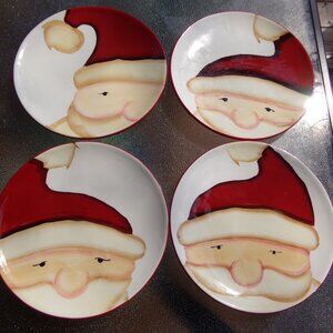 Dessert Plates  Set of 4 Oneida Jolly Santa Earthenware Debbie Taylor Kerman 8''